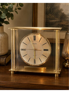 Bulova Clock Gold Tone Desk/Mantel Quartz B1700 Fall